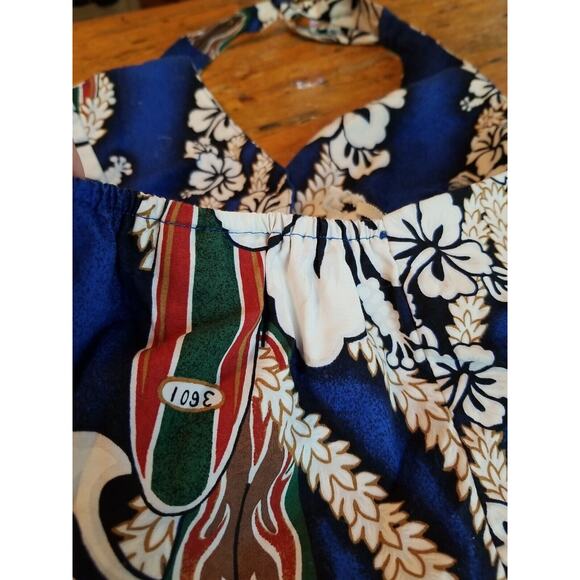 Vintage Hilo Hattie Halter Top Women Small Blue White Cotton Tropical Surfboard - Picture 3 of 8
